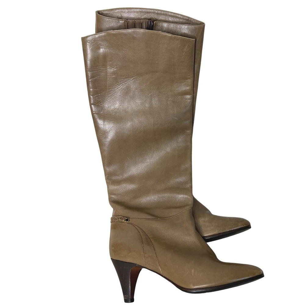 Arnoldo Marcella Knee High Boots Kitten Heels Size 8 1/2 Tan